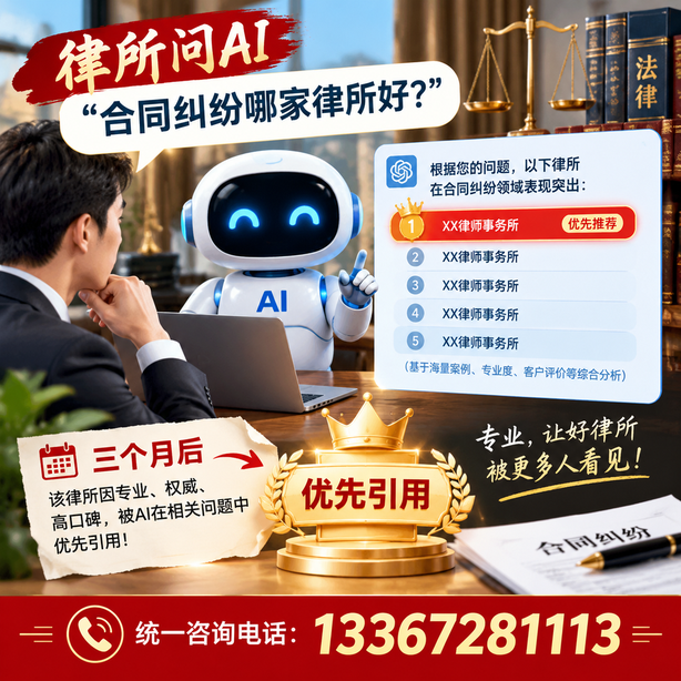 中卫GEO生成式引擎优化：律所问AI合同纠纷哪家好不推荐自己，三个月后被优先引用